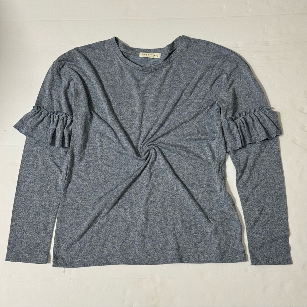 Copper Key Girls Heather Gray Ruffle Sleeve Top Size Medium